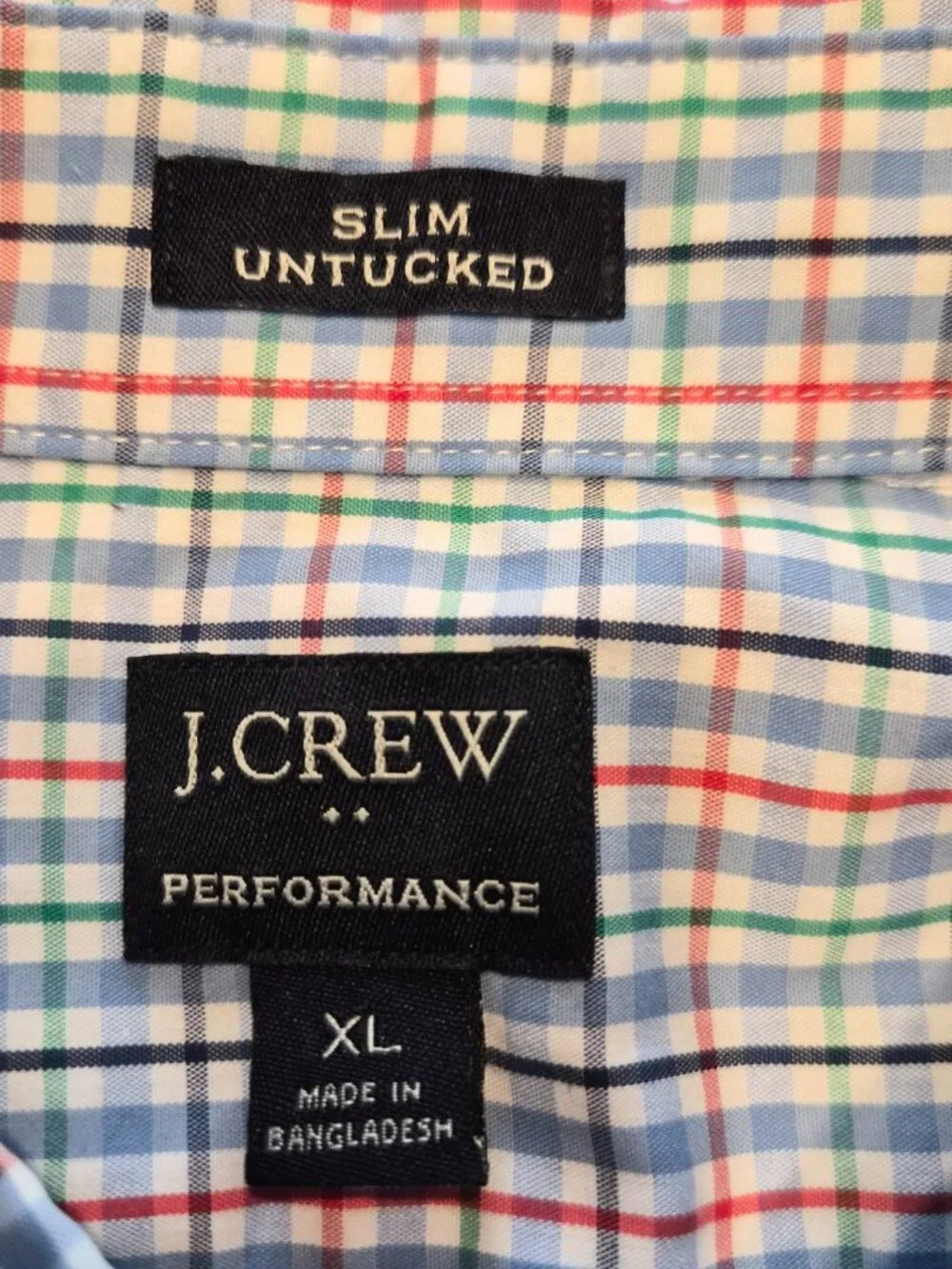 J.Crew Mens Performance Slim Untucked Button Shirt Size XL Check Stretch G675